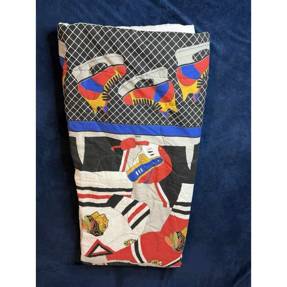 Vtg 90’s NHL Chicago Blackhawks Hockey Bed Comforter Sheet Queen Sz